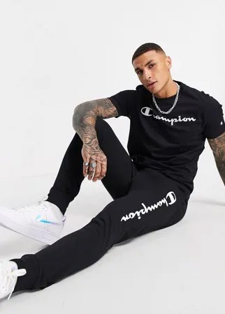 Черные джоггеры с большим логотипом-надписью Champion-Черный