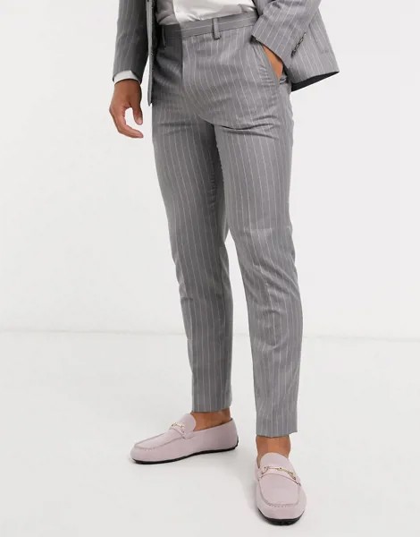 Серые брюки скинни в розовую полоску Burton Menswear-Серый