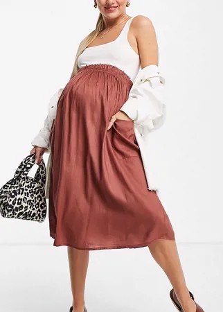 Юбка миди шоколадного цвета с карманами ASOS DESIGN Maternity-Коричневый цвет