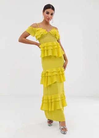 Желтое ярусное платье макси со вставками Forever U-Желтый