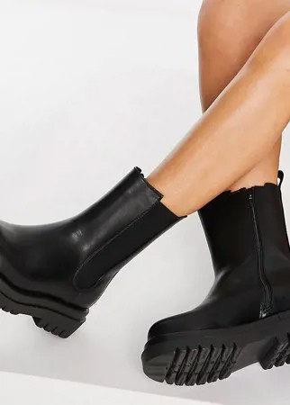 Черные массивные ботинки челси средней высоты для широкой стопы Truffle Collection Wide Fit-Черный