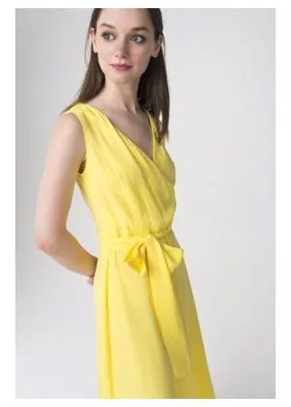 Платье миди на запах с поясом ZARINA 8225008508009 женское Цвет Желтый 9 Однотонный р-р 44
