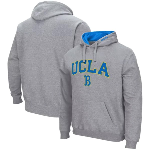 Мужской серый пуловер с капюшоном UCLA Bruins Arch & Logo 3.0 UCLA Bruins Colosseum