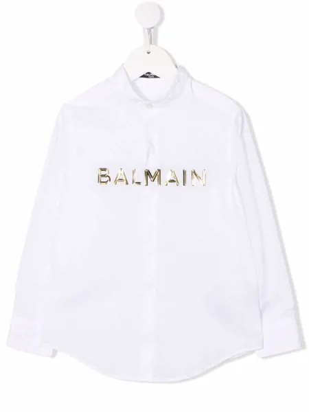 Balmain Kids logo-lettering long-sleeve shirt