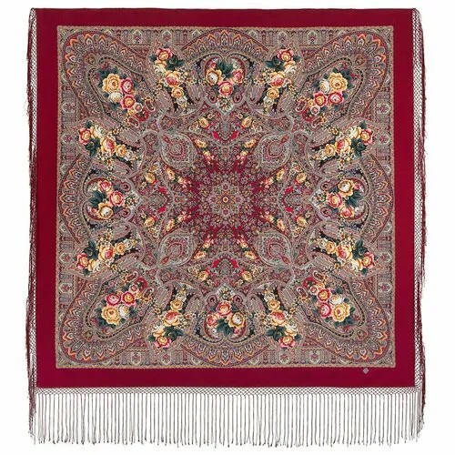 Платок Павловопосадская платочная мануфактура,148х148 см, горчичный, зеленый