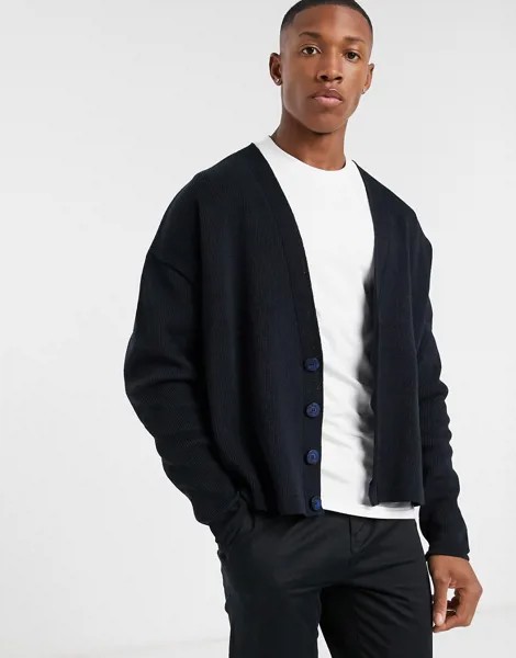 Темно-синий вязаный oversize-кардиган ASOS DESIGN