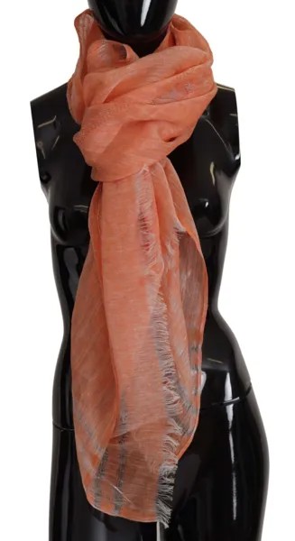Шарф MALO Оранжево-белый льняной сетчатый платок с бахромой на шее 200см x 75см 600долл. США
