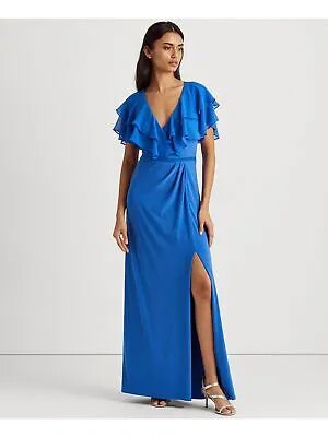 RALPH LAUREN Женское синее длинное вечернее платье на подкладке с развевающимися рукавами 2