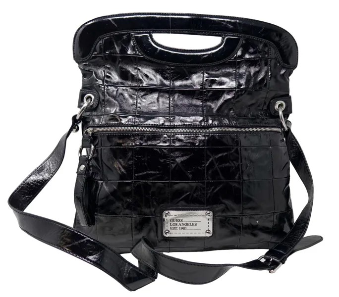 НОВИНКА, женская черная лакированная стеганая большая сумка через плечо GUESS, кошелек-клатч