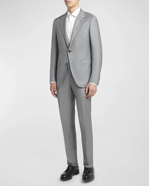 Мужской шерстяной костюм в клетку ZEGNA, цвет Medium Gray