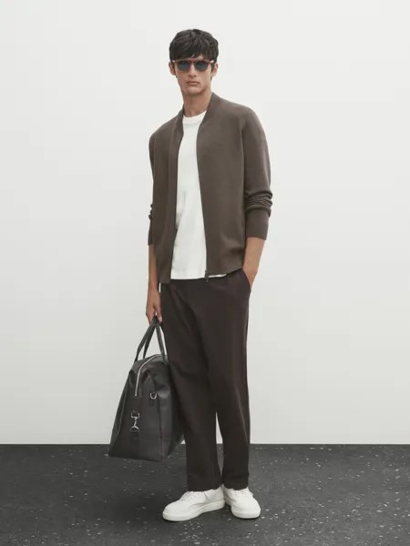 Трикотажный кардиган на молнии Massimo Dutti, бледный охра