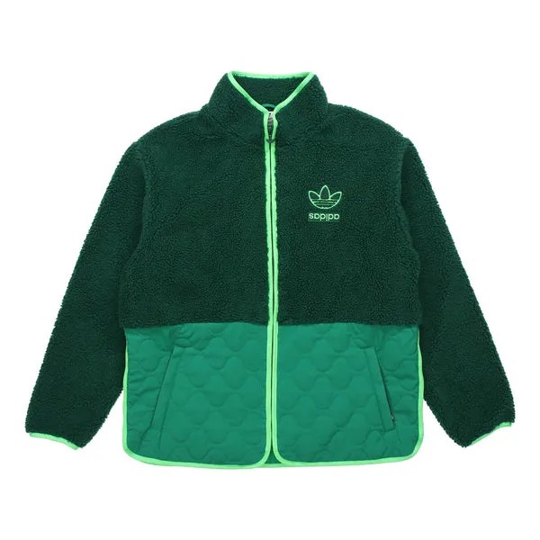 Куртка adidas originals Big Trfl Sherpa Outdoor Sport Casual Stitching Stand-collar Jacket Men's Green, зеленый