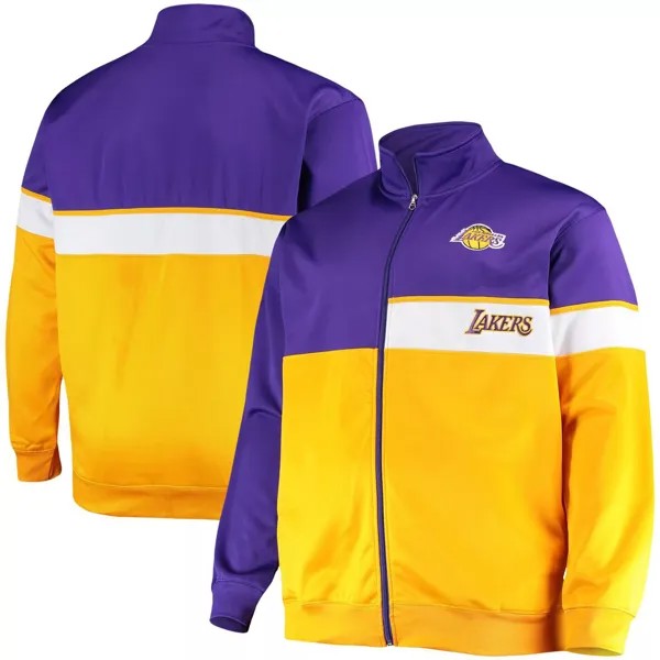 Мужская спортивная куртка с молнией во всю длину фиолетового/золотого цвета Los Angeles Lakers Big & Tall