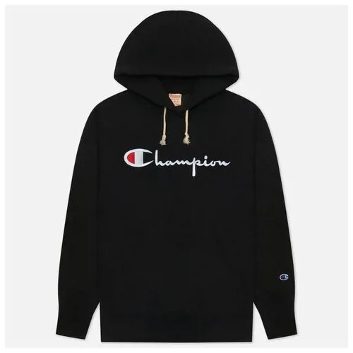 Мужская толстовка Champion Reverse Weave Script Logo Hoodie Custom Fit чёрный , Размер S