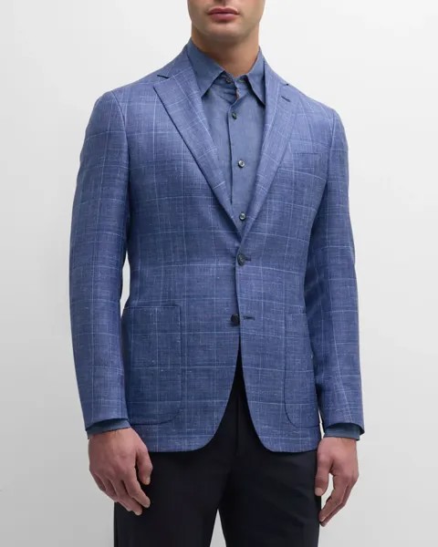 Мужское спортивное пальто с оконным стеклом Canali, цвет Med Blue