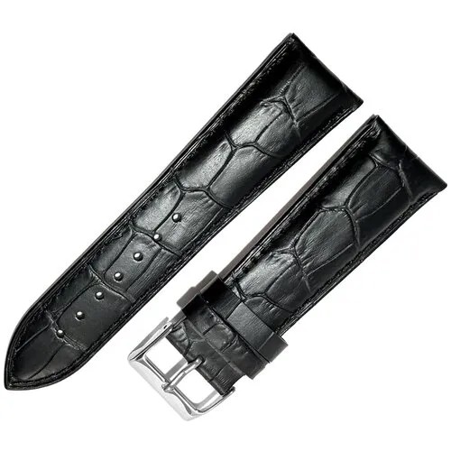 Ремешок 10201-242-202 Черный кожаный ремень для мужских наручных часов из натуральной кожи 24 х20 мм М матовый крокодил