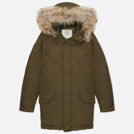 Мужская куртка парка Woolrich Polar High Collar Fur, цвет оливковый, размер M