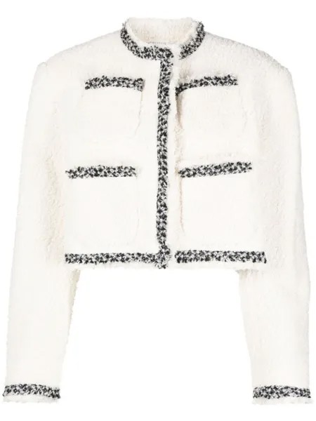 Sacai укороченный твидовый жакет, белый