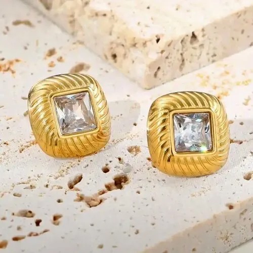Серьги , циркон, размер/диаметр 18 мм, мультиколор, коричневый