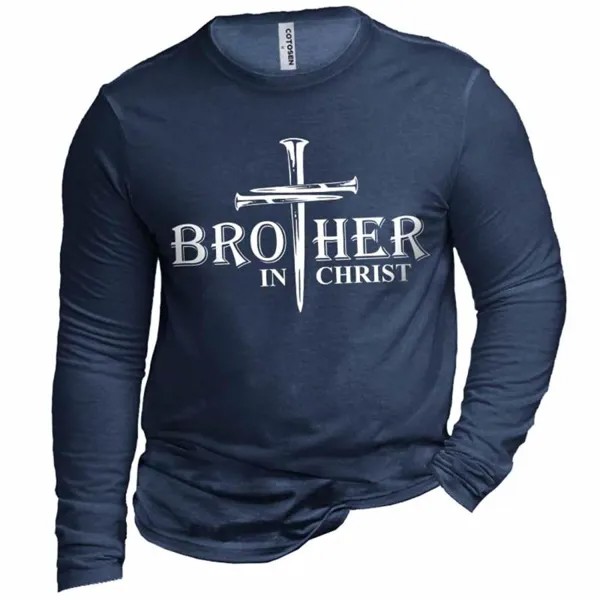 Мужская футболка с длинным рукавом из хлопка Brother In Christ Cross