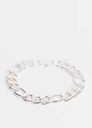 Массивный серебристый браслет Chained & Able figaro-Серебряный