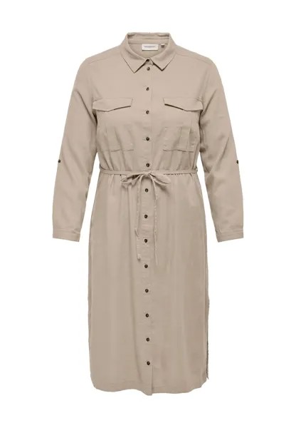 Платье-рубашка, содержание льняное, пояс, женское ONLY CARMAKOMA, цвет Oxford Tan