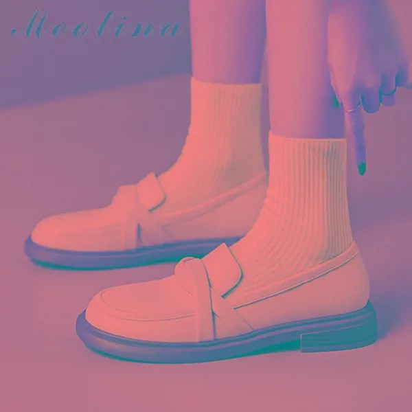 Лоферы Meotina женские из натуральной кожи, Узкие повседневные туфли с круглым носком, плоская подошва, модная обувь на весну-осень, абрикосового и черного цвета, 40