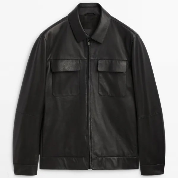 Куртка Massimo Dutti Nappa Leather Trucker, черный