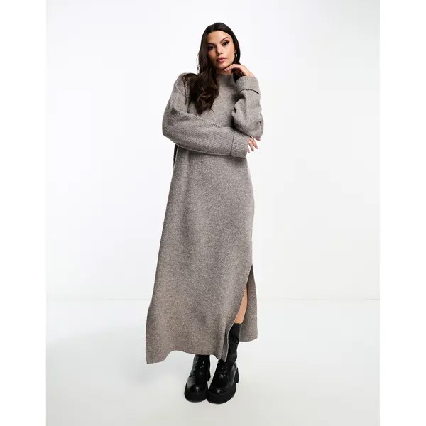 Платье Miss Selfridge Funnel Neck Side Splits Knit Maxi, серо-бежевый