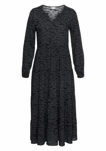 Платье LASCANA Maxi, серо-черный с принтом