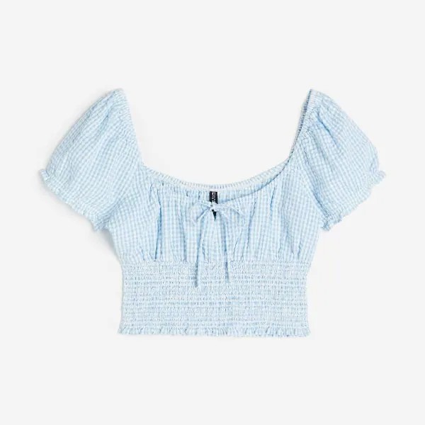 Блузка H&M Fluffy Sleeves Pleated, голубой