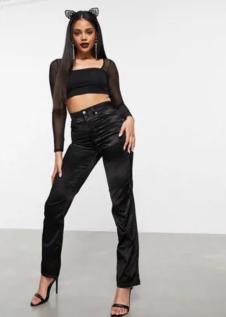 Черные прямые атласные джинсы в стиле 90-х с классической талией ASOS DESIGN-Черный цвет