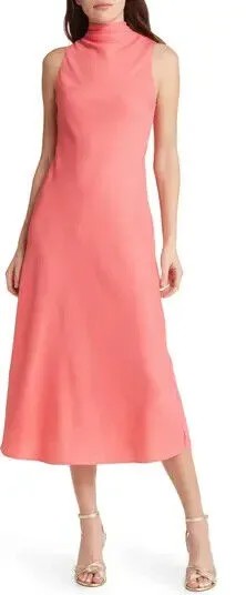 Платье миди TED BAKER Кораллово-оранжево-розовое Eleanar с высоким воротником и завязкой-бабочкой 2 4/6 S