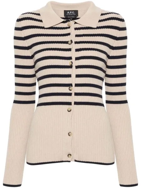 A.P.C. полосатый кардиган Mallory в рубчик, нейтральный цвет