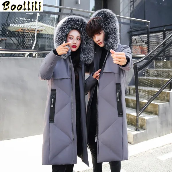 Мужская зимняя куртка Boollili парная пуховая куртка с большим воротником из лисьего меха корейское стандартное пальто женские куртки Casaco Masculino