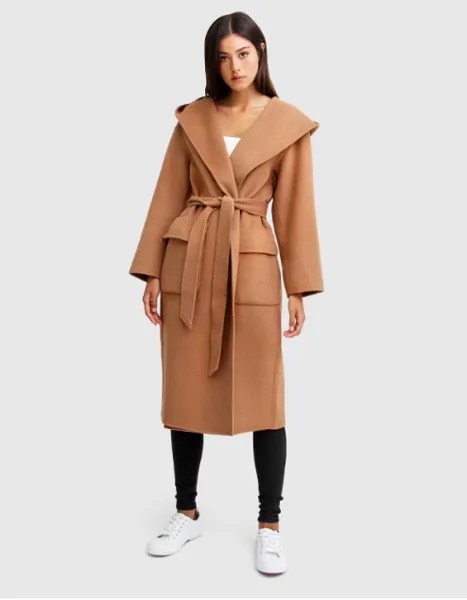 BELLE - BLOOM Темно-коричневый халат с капюшоном и завязками Runaway, полушерстяное пальто M 8/10 США
