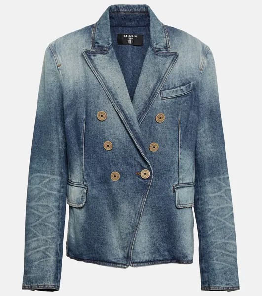 Двубортная джинсовая куртка Balmain, синий