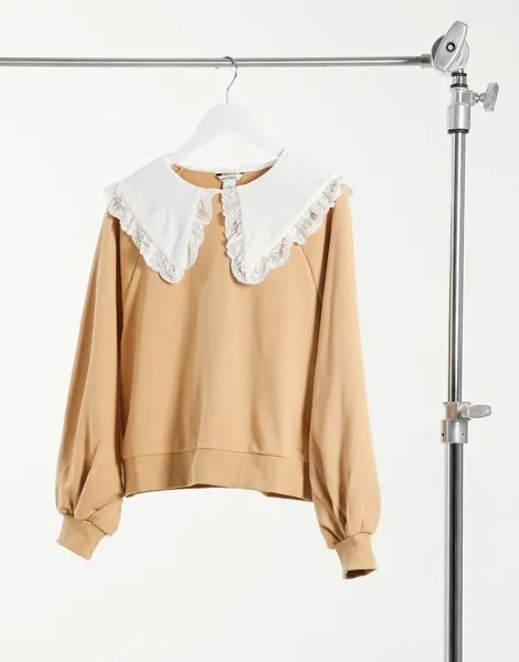 Бежевый хлопковый свитшот с воротником Monki Selma-Neutral