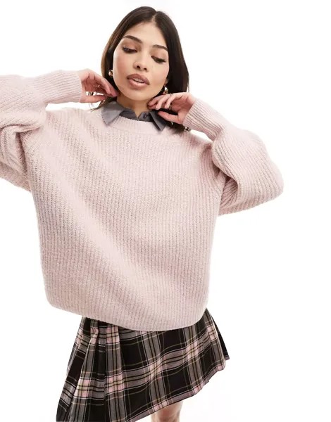 Розовый пушистый джемпер с круглым вырезом ASOS