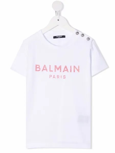 Balmain Kids футболка с логотипом и блестками