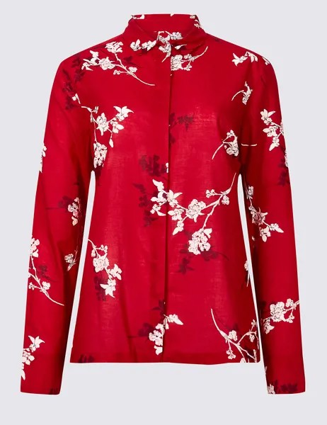 Рубашка женская из 100% хлопка с длинным рукавом, цветочный принт