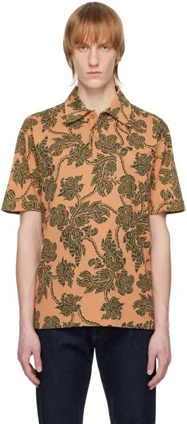 Желто-зеленая футболка-поло с цветочным принтом Dries Van Noten