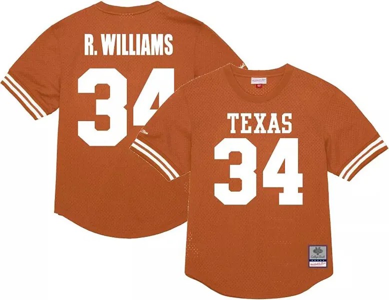 Мужская футбольная майка Mitchell & Ness Texas Longhorns # 34 Burnt Orange Big and Tall Ricky Williams Replica Throwback Football Jersey