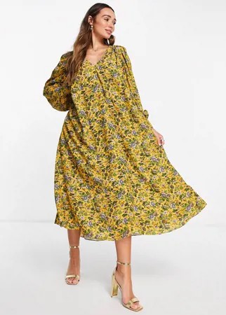 Платье миди трапециевидной формы с цветочным принтом ASOS EDITION-Желтый