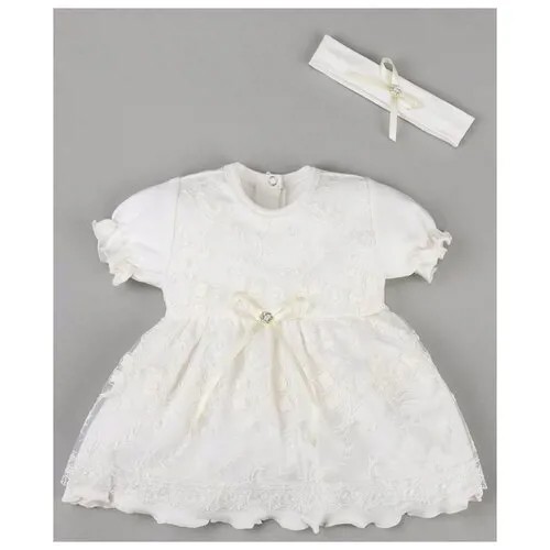 Платье Крошка Я, комплект, размер 62-68, белый, бежевый