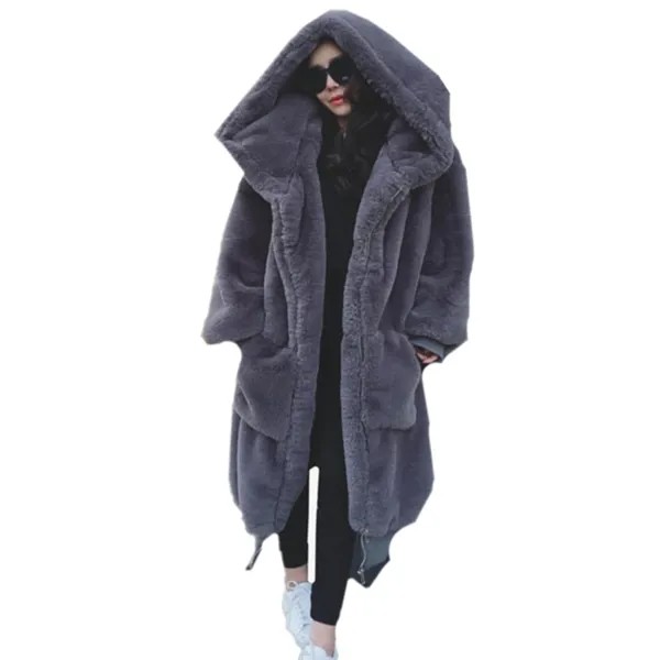 Пальто из искусственного меха для женщин 2020, повседневные толстовки, меховая Толстая теплая длинная куртка из искусственного кроличьего меха, свободное зимнее пальто для женщин Casaco Feminino