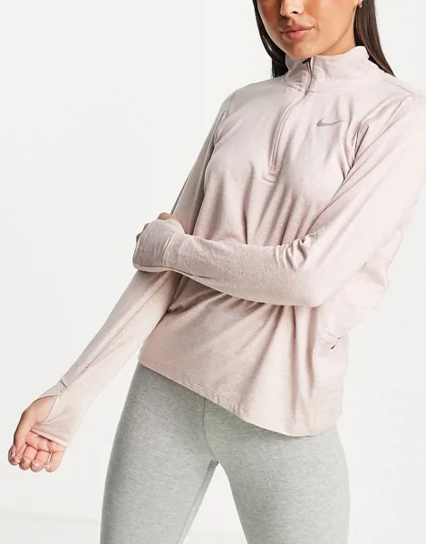 Розовый меланжевый топ с короткой молнией Nike Running Element Dri-FIT-Розовый цвет