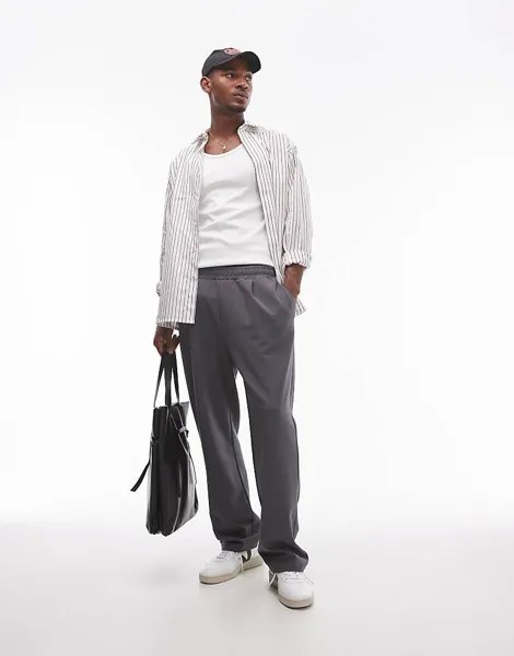 Topman Графитовые прямые джоггеры со складками спереди