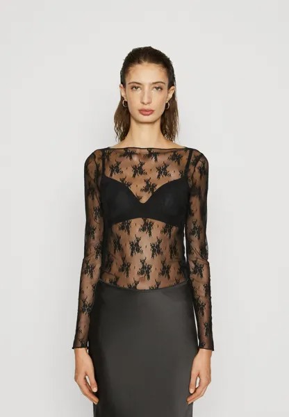 Блузка Abercrombie & Fitch КРУЖЕВНОЙ ТОП С ДЛИННЫМ РУКАВОМ, цвет BLACK BEAUTY