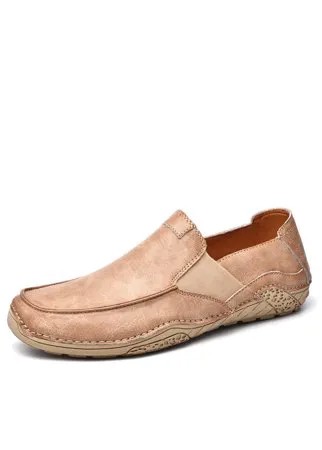Мужские короткие однотонные шитье износостойкие туфли для вождения с круглым носком